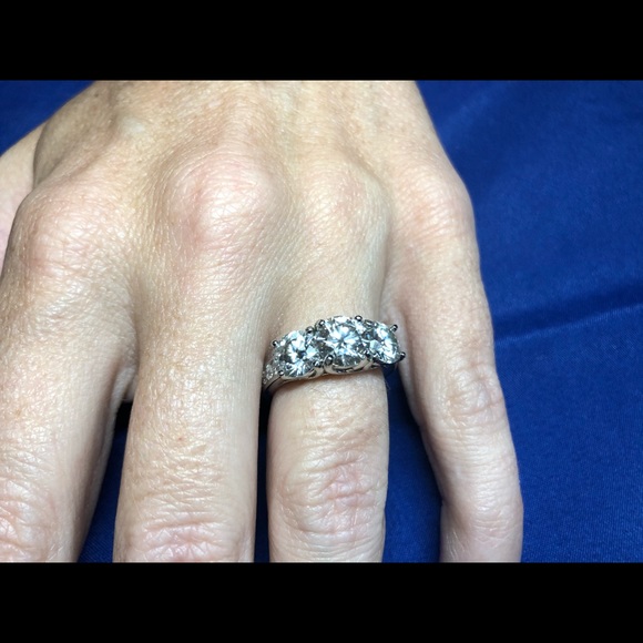 3.5tcw 3 Stone D, VVS1 Moissanite Ring - Picture 13 of 16